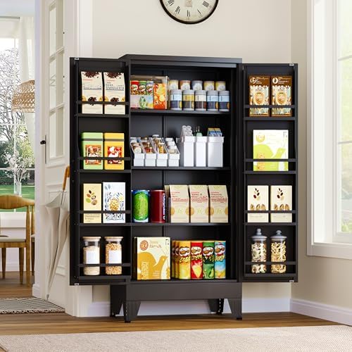GAIOUS Metal Kitchen Pantry Cabinet, Food Storage Cabinets Black Cupboard by GAIOUS
