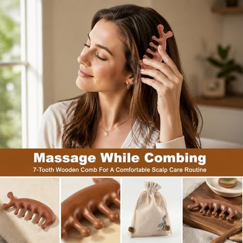 4 Pcs Wooden Head Scalp Massager Comb, Multifunction Head Massager Gua Sha Tool Brush, Portable Sandalwood Scalp Massage Wood for Hair Growth, Soothing and Relaxing - Image 4