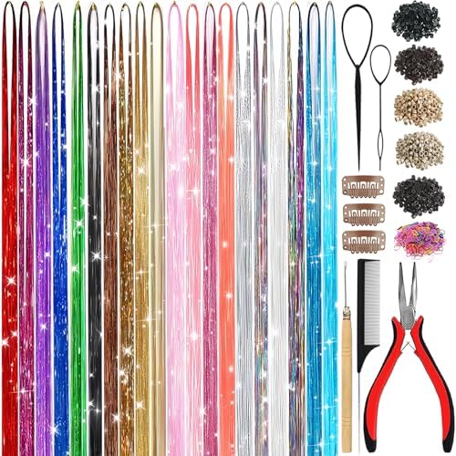 Hair Tinsel Kit for Girls 20 Colors Fairy Glitter Tinsel Hair Extensions by LEDIZE