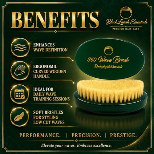 360 Wave Brush, Build Deeper Waves, Soft & Hard Boar Bristle Curved Brush, Black Lavish Essentials Signature (Emerald Green, Soft) - Image 4