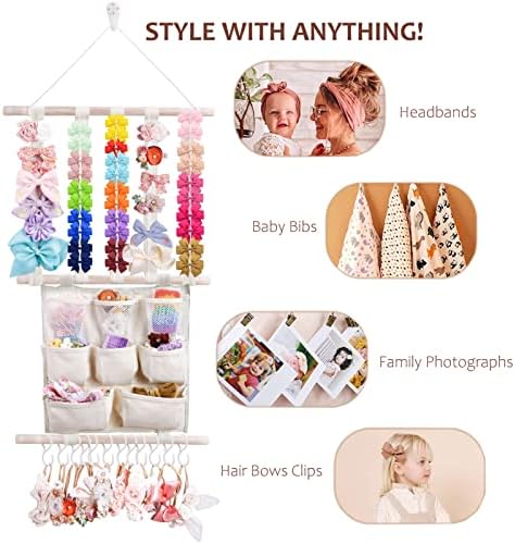 cherrboll Hair Bows Holder Headband Organizer for Girls, Hair Clips Hanger Storage with Hooks, Wall Hanging Decor for Nursery Room - Image 6