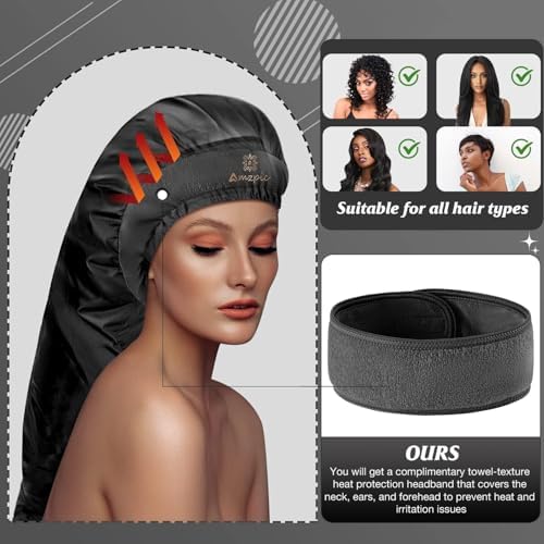 Bonnet Hair Dryer Attachment - Bonnet Hood Dryer with Headband that Reduces Heat Around Ears and Neck, Use for Hair Styling, Hair Drying, Curling and Deep Conditioning (Extended Version, Black) - Image 2