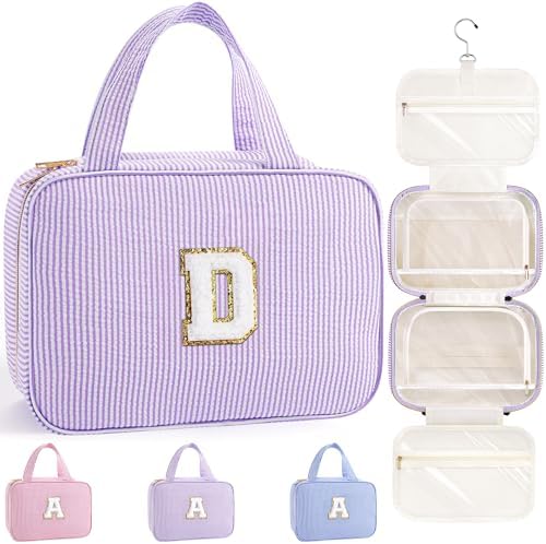 TOPEAST Travel Toiletry Bag for Women - Hanging Toiletry Bag, Large Capacity Personalized Travel Toiletry Bag and Makeup Bag, Travel Essentials Portable Toiletries Travel Bag - Letter D, Purple by TOPEAST