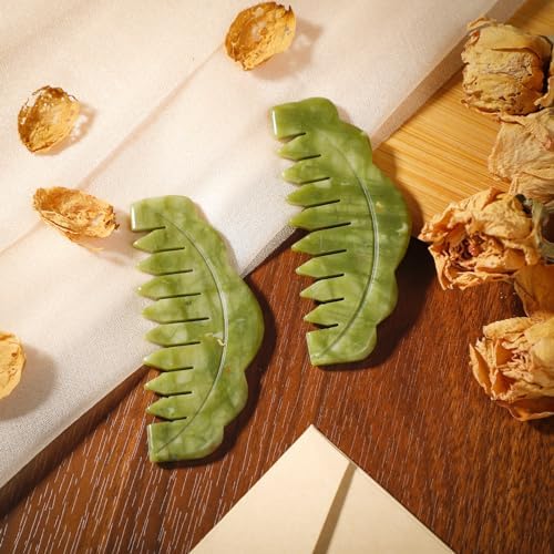 Geiserailie 2 Pcs Jade Combs Gua Sha Stone Scalp Massage Tool - Image 4