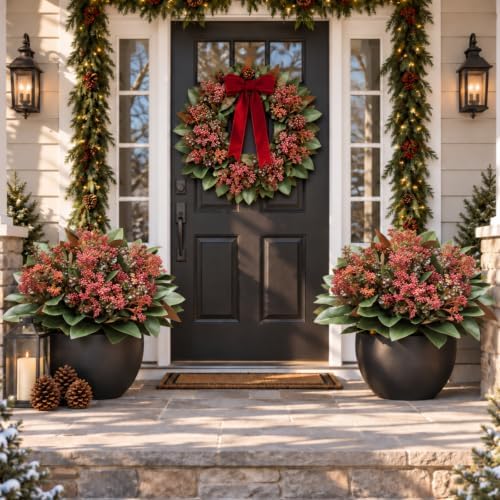 Christmas Artificial Magnolia Leaves Fake Winter Plants for Outdoor Planter - Image 3