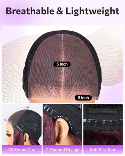 Glueless 6x5 Lace Closure 99J Burgundy Wig 30 Inch Straight - Image 3