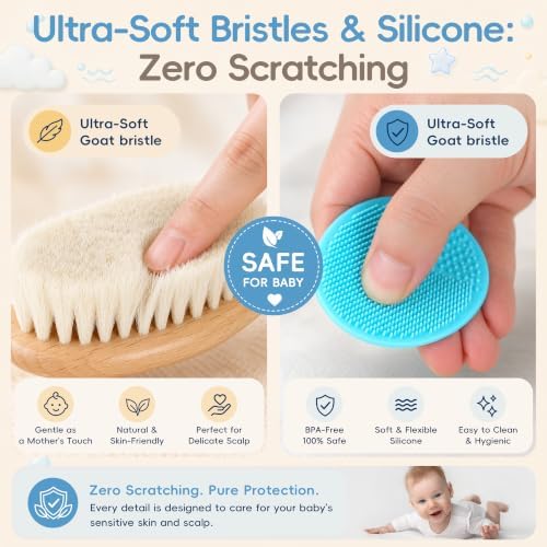 DEBETOOL 4-Piece Baby Hair Brush & Cradle Cap Brush and Comb Set - Image 3