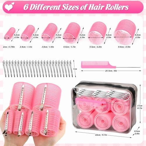 6 Size Hair Rollers for Women, 62 Pcs Rollers Hair Curlers - Image 3