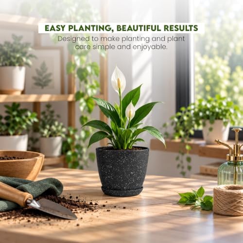 Plant Pots Indoor with Drainage 10 Pack Multi-Size Planters Spotty Black - Image 4