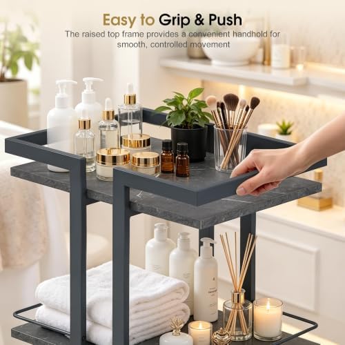BarberPub 3-Tier Metal Rolling Salon Trolley Cart on Wheels, Grey 2033 - Image 6