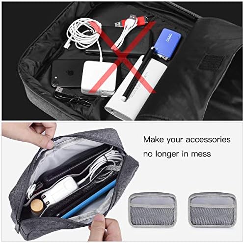 Universal Electronics Accessories Carrying Case, 2PCS Big + Small Portable Storage Pouch, Cosmetic Bag, Cable Organizer Compatible Hard Drive, Mouse, Power Bank, Adapter, Cellphone, Space Gray - Image 5
