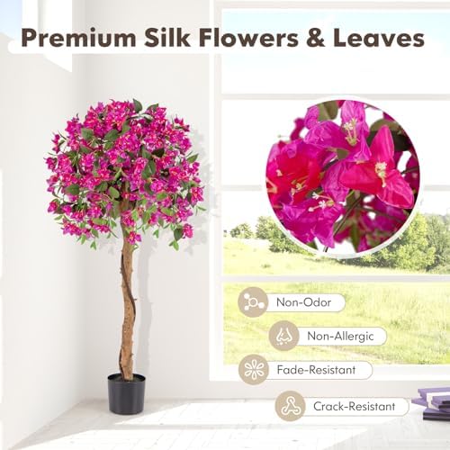Goplus 53” Bougainvillea Artificial Tree, Faux Silk Flower Tree in Pot w/ 576 Flowers, 288 Leaves, Tall Fake Floor Plant, Artificial Plants for Indoor Outdoor Bedroom Living Room Decor - Image 3