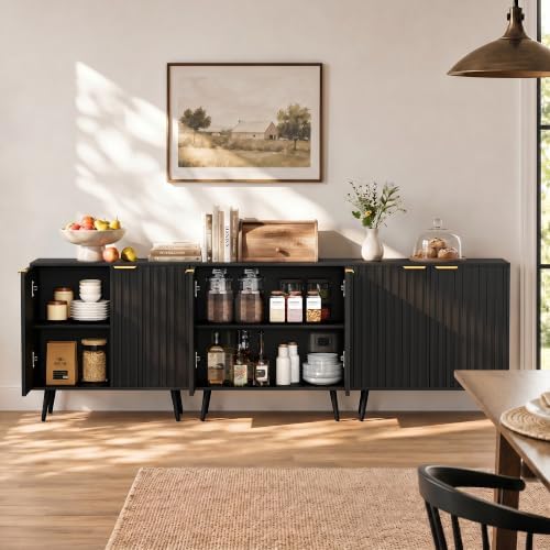 Vrullu Modern Storage Cabinet, Black Sideboard and Buffet Storage, Wood Accent Cabinet for Living Room, Hallway, Entryway, Dining Room (3, Black+Gold) - Image 4