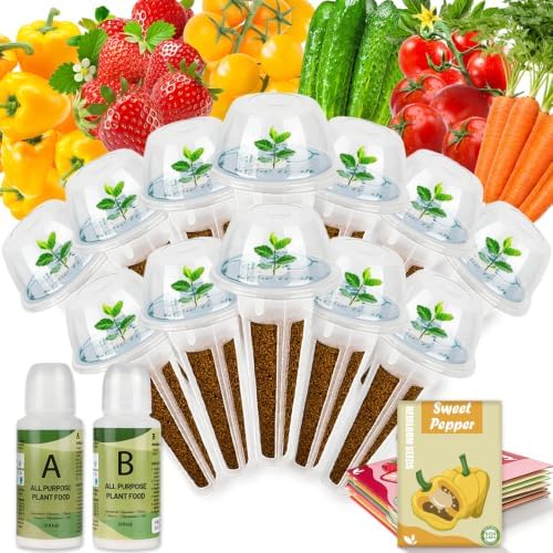 Fruit Seed Pods Kit Hydroponic -12 Refill Grow Pods with 6-Packet Seeds of Mini Cucumber/Bell Pepper/Carrot, Strawberry, Cherry Tomato & Radish, Compatible with All Hydroponics Growing Systems by Hreblink