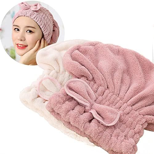 Jseng 2PC Microfiber Hair Drying Caps, Extrame Soft & Ultra Absorbent, Fast Drying Hair Turban Wrap Towels Thick Fluffy Shower Cap for Women by Jseng
