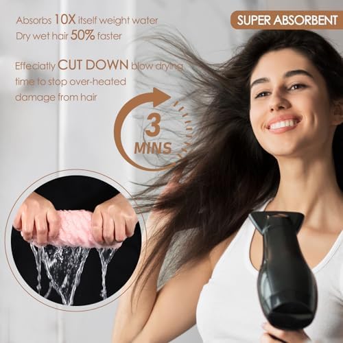 Microfiber Hair Drying Towel,2 Layer Reversible Hair Turban,White & Pink - Image 5