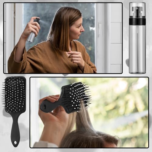 15 Pcs Slick Back Hair Brush Set, Bristle Comb with Spray Bottle,Hair Clip,Edge Brush for Women, Men (Black) - Image 3