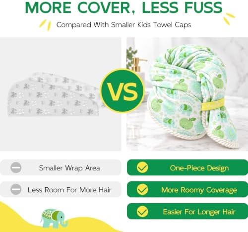 Years calm Microfiber Hair Towel for Kids,Large Dry Hair Cap Elephant - Image 7