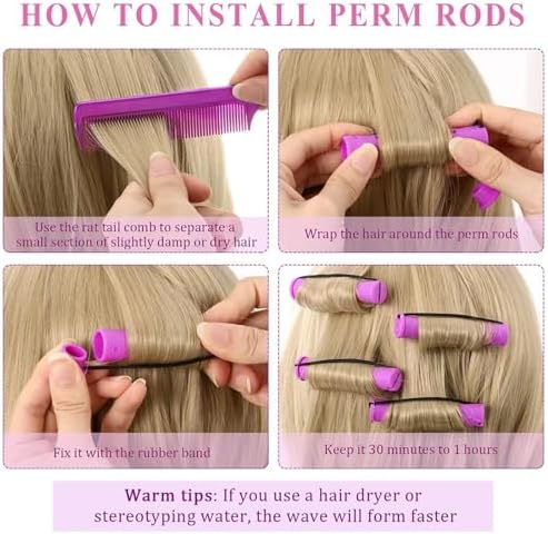 Perm Rods Set for Natural Hair, 40Pcs Plastic Cold Wave Rods, Heatless Perming Rods Hair Curler for Women, DIY Hairdressing Tools, Purple, 0.75 Inch - Image 4