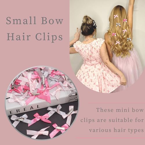 30PCS Small Hair Bows Silver Mini Bow Clips Satin Pink Hair Accessories Coquette Bow for Girls Women - Image 3