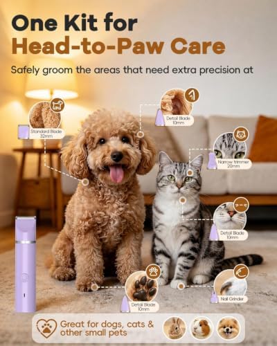 Veeconn 4 in 1 Dog Clippers Grooming Kit with Paw Hair Trimmer for Cat Pet - Image 2