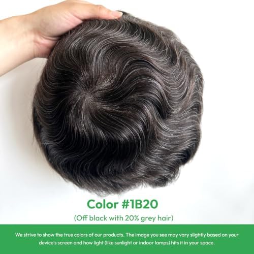 Grey Mens Toupee Human Hair 0.03mm Thin Skin Hairpiece for Men #1B20 - Image 2