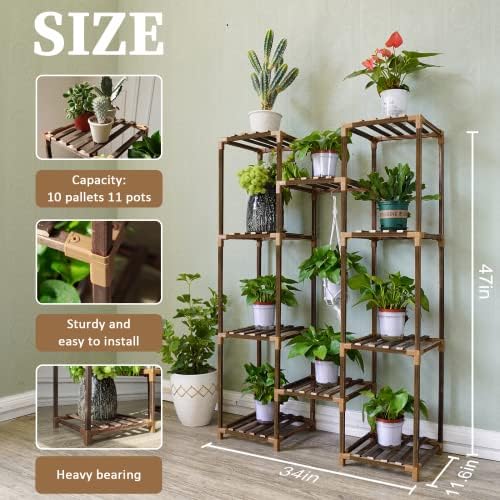 Plant Stand Indoor Outdoor, 10 Tiered Plant Shelf Wood Plant Rack - Image 3