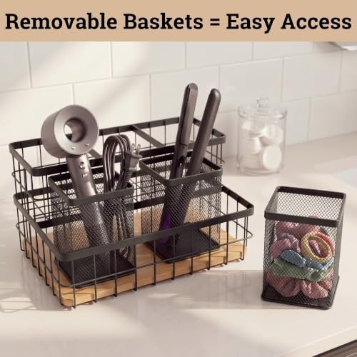 Hair Tool Organizer Countertop, Breathable Metal & Bamboo, Heat-Resistant - Image 5