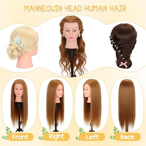 Mannequin Head with Stand 26-28", 80% Human Hair - Image 3