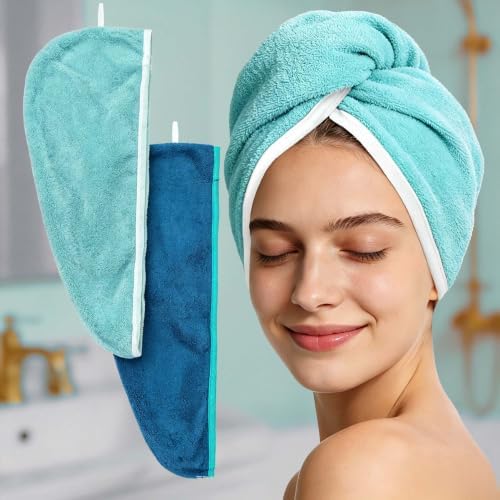 VOOVA & MOVAS Hair Towel Wrap 2 Pack,Aqua Blue,Anti-Frizz Hair Turban by VOOVAMOVAS