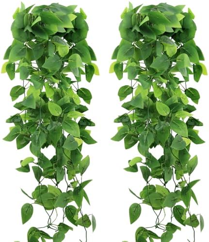 2-Pack Fake Hanging Plants, Faux Hanging Plant Artificial Greenery for Living Room Bedroom Boho Wall Shelf Indoor Outdoor Decor (Green Pothos Ivy Vines) by Unknown