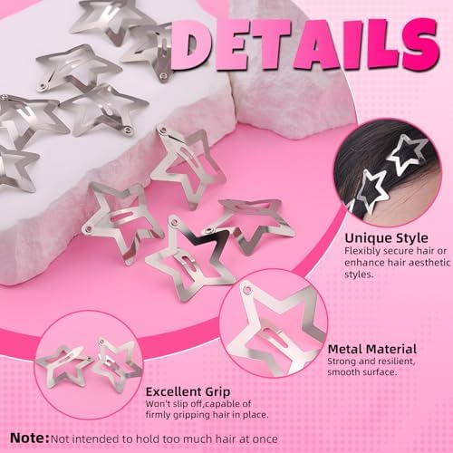 50 PCS Silver Star Hair Clips Star Barrettes, 1.18 Inch Snap Y2K Hair Clips - Image 4