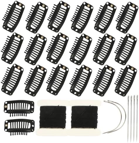 20 Pieces Hair Extension Clips, Black Wig Clip with Needle and Thread Set by YUXIANG