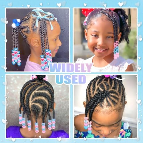 NAISKA 108PCS Pink Blue Hair Beads Heart Beads for Hair 12 Styles Dreadlock Bead Clear Bead Loc Jewelry Cute Hair Accessories for Kids Girls - Image 3