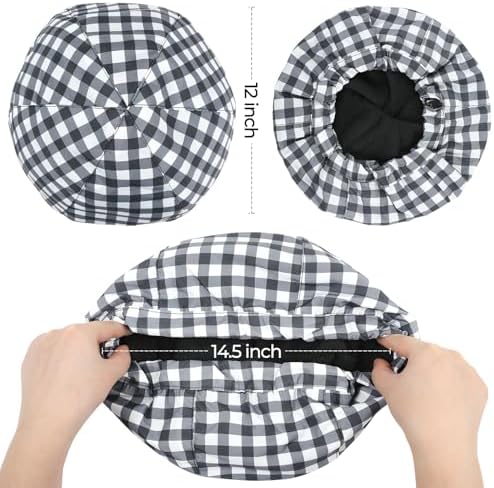 Shower Cap for Men Black White Plaid Bath Cap, Reversible Large Waterproof Adjustable Shower Caps Terry Lining & Elastic Band Stretch Hem Hair Hat - Image 6