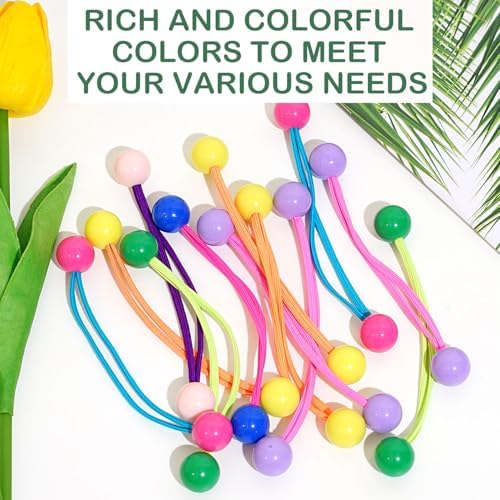 42 Pcs Double Balls Hair Ties, Ball Bubble Ponytail Holders Colorful Clear Assorted Elastic Accessories for Kids Children Girls Women(7Colors) - Image 3