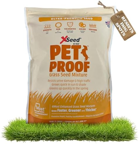 X-Seed Pet Proof Fescue Grass Seed – Dense Lawn for Sun & Shade, Urine Resisitant High Traffic Emerald Green Grass, Rapid Growing In Cool & Sunny Climates, Suited for Dogs – Perennial Blend - 3 lb Bag by DLF