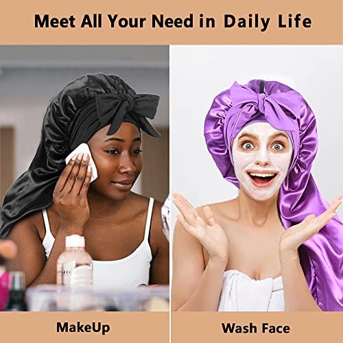 2pcs Long Satin Bonnets with Tie Band, Large Braid Bonnet Silky Hair Cap for Locs Women Sleeping, F - Image 5