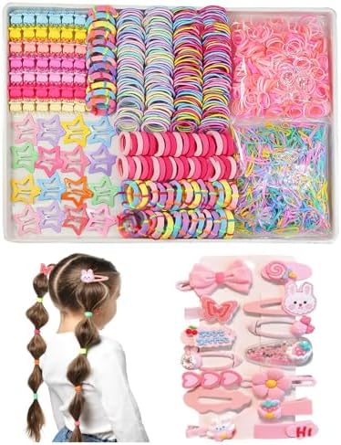 Girls Hair Rubber Bands Colorful Elastic Hair Ties Set Toddler Hair Accessories for Girls with Cute Hair Clips and Box by Ooosonlu
