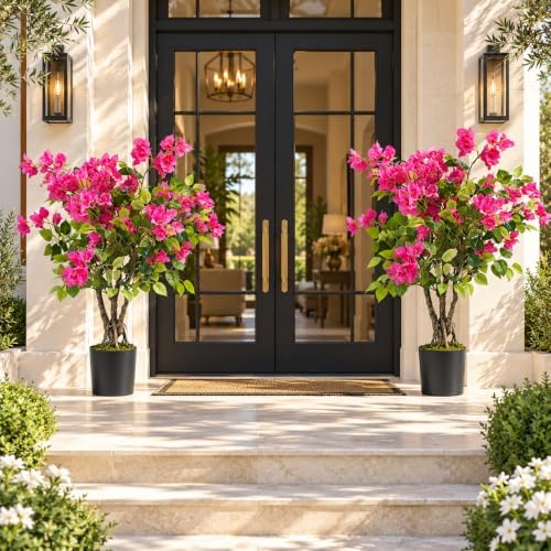 2 Pack Artificial Bougainvillea Tree, 3FT Small Fake Flowering Plant with Pink Bougainvillea Flowers, Potted Faux Tree for Indoor Outdoor Home, Balcony, Porch, Office, and Garden Decoration - Image 4