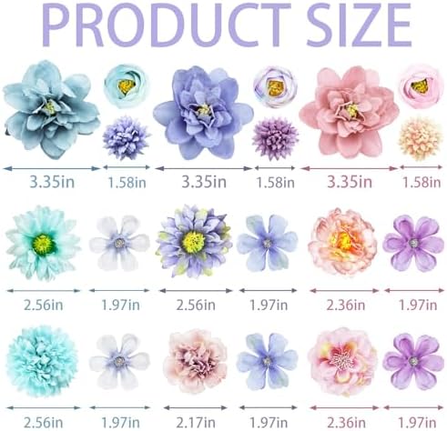 21 PCS Hair Flowers Boho Hair Barrettes Accessories Hawaiian Silk Flower Clips Girls Purple Blue Floral Bride Headpiece Festival(BLUE & PURPLE) - Image 2