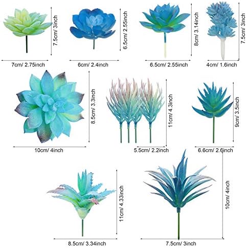 Cayway 21 PCS Artificial Succulent Plants, Blue Fake Succulent, Unpotted Faux Succulent Assortment in Flocked Blue in Different Type for Birthday Home Decor Indoor Wall Garden DIY - Image 3