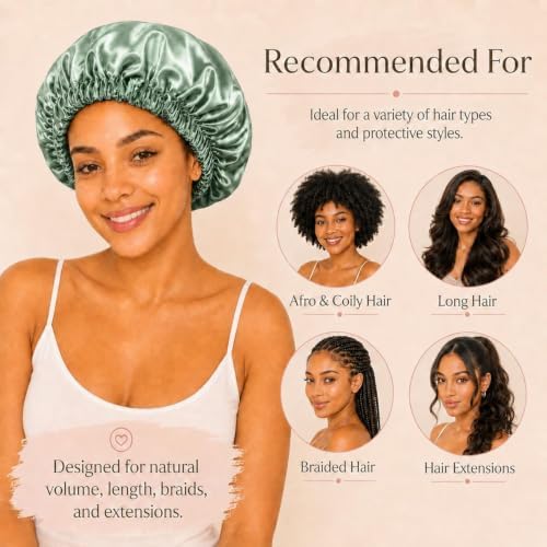 Women’s Satin Bonnet for Sleeping, Double Layer Sleep Cap, Green - Image 4