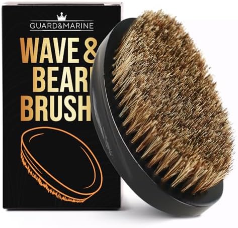 GUARD&MARINE Wave & Beard Brush for Men – Natural Boar Bristles, Palm Curve Design, Wood Handle – Shapes 360 Waves & Softens Beard by Unknown