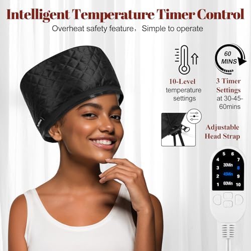 TEPENAR Hair Steamer for Deep Conditioning: Upgraded Heat Cap with 10-Level Fast Heating 3 Time Settings for Natural Hair Portable Thermal Steam Cap for Home Hair Treatment - Image 4