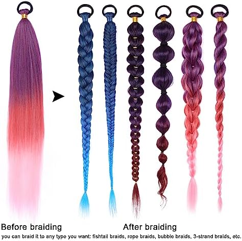 2 Pack Red Gradient 26 Inch Braid Ponytail Extension with Elastic Tie - Image 4