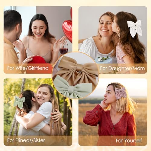 Seiolieliou 6Pcs Hair Bows for Women, Silky Satin Bow Hair Clips for Girls - Image 2