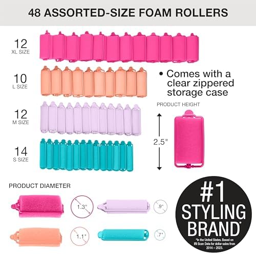 Conair Foam Hair Rollers & Self Grip Hair Rollers - Heatless Curls Overnight - Assorted Sizes & Colors - 48 & 31 Count - Image 3