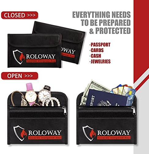 ROLOWAY Small Fireproof Bag (5 x 8 inches), Non-itchy Fireproof Money Bag for Cash, Valuables, Passport, Currency & Keys (2-Pack Black) - Image 4