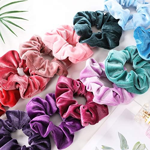 IVARYSS Velvet Scrunchies for Women, 12 Pcs Dark Colors Classic Elastic Thick Scrunchy Bands Ties, Soft Ropes Ponytail Holder Hair Accessories - Image 4